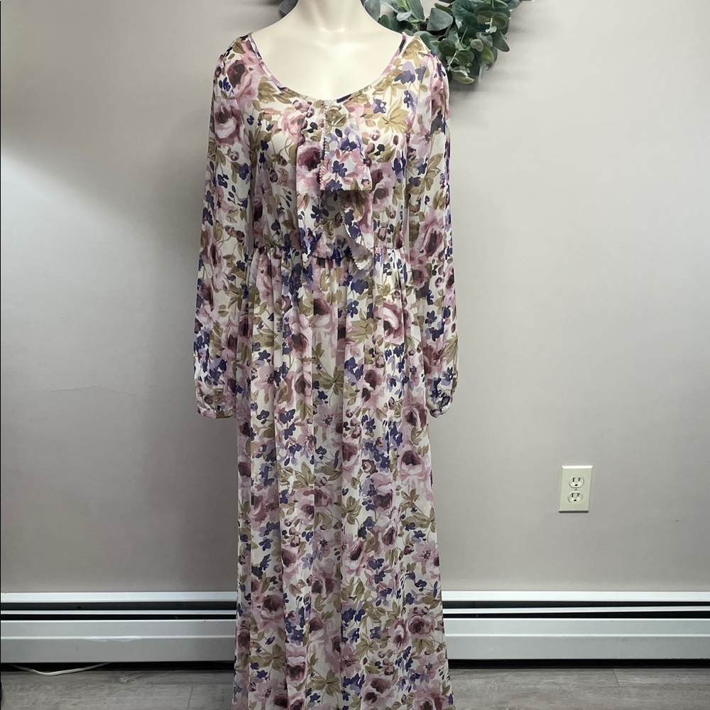 LC Lauren Conrad Runway Sheer Floral Long Sleeve Maxi Dress 4